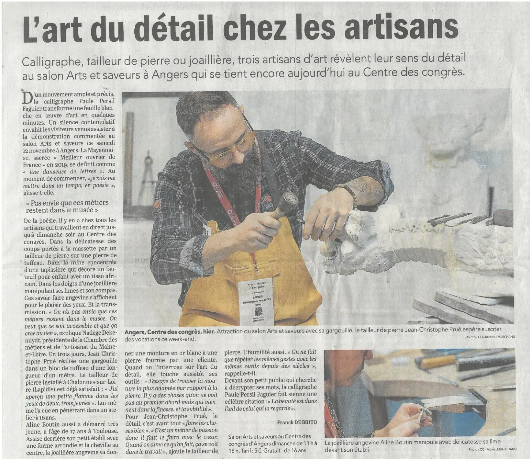 Article de presse consacré à l'atelier Lapidis